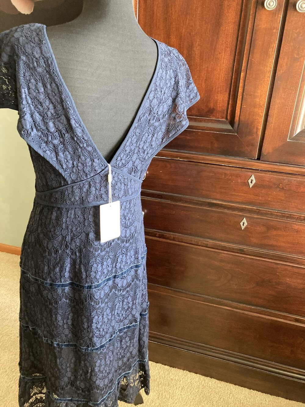 Anthropologie Foxiedox Dress Clarinda Tiered Lace Navy Sz XL orig $148 NWT A305 - Picture 13 of 16